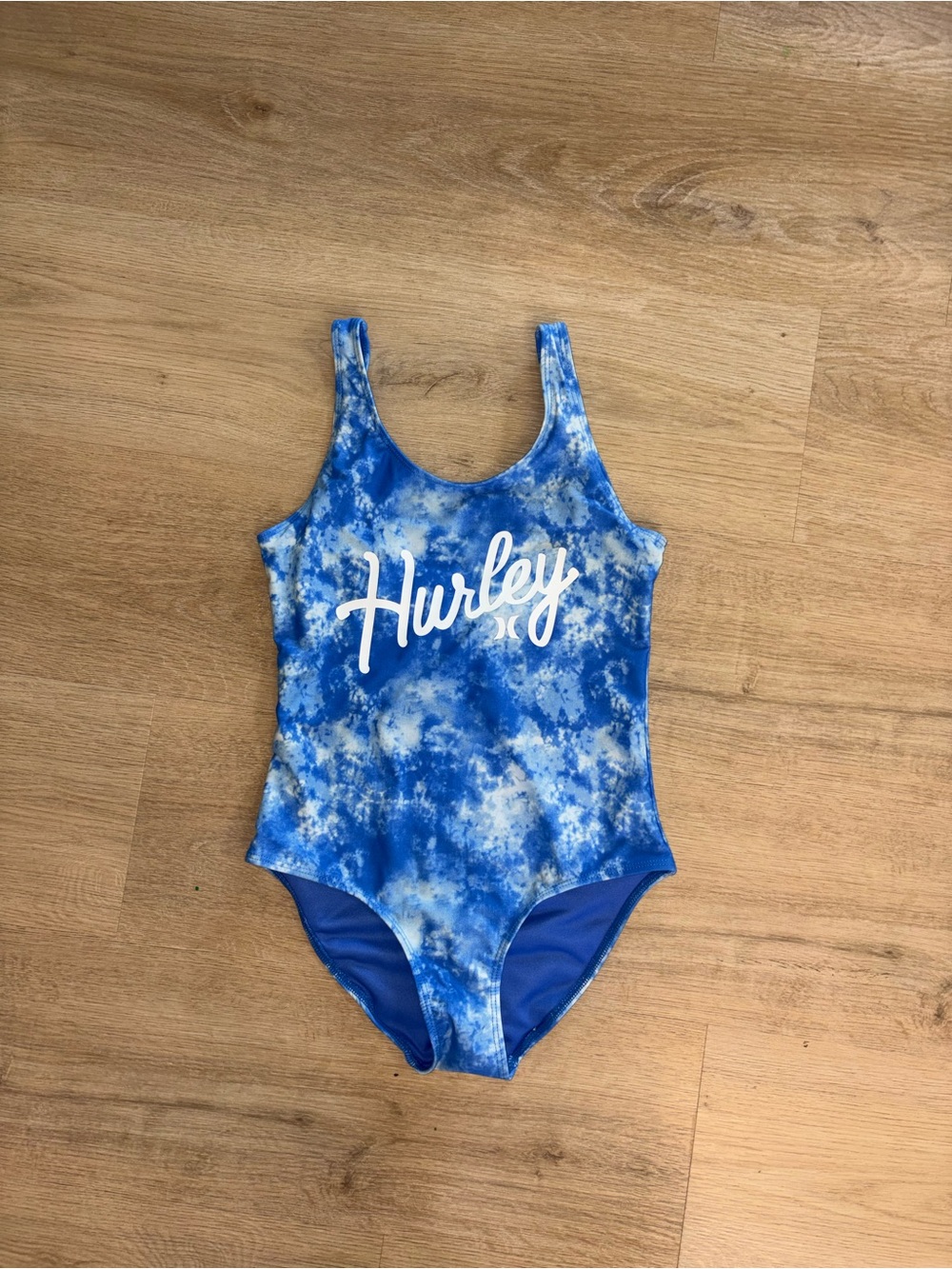 Hurley Blue and White Tie-Dye One-Piece Swimsuit